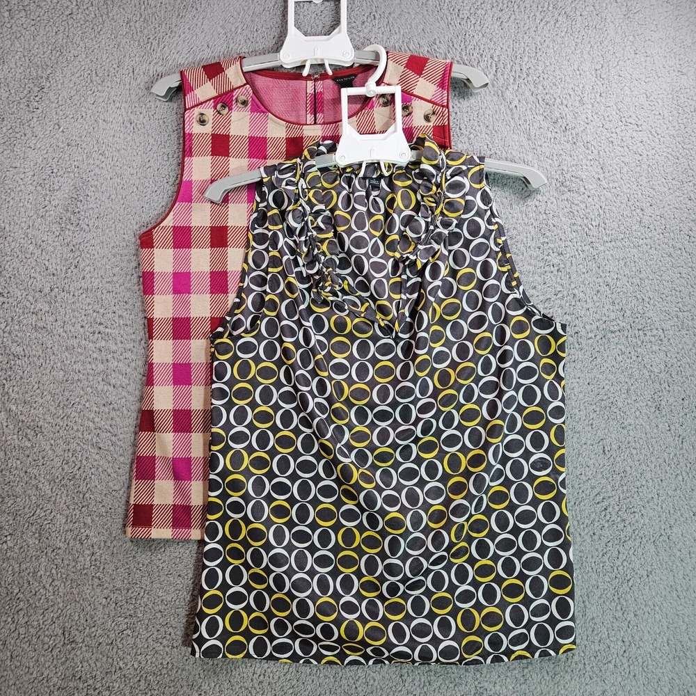 Lot of 2 - Large Sleeveless Top Women, Banana Republic Ann Taylor Gray‎ & Plaid
